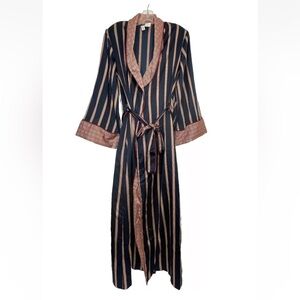 NATORI Robe Navy Maroon Striped Long Satin S SAKS Fifth Ave vintage 90s